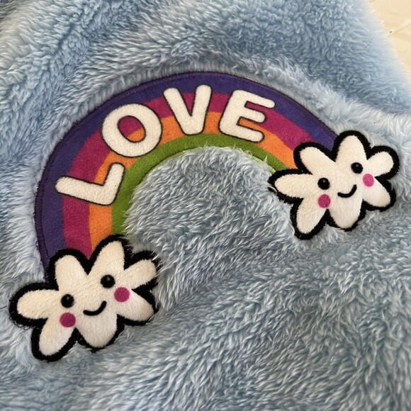 NWOT Dog Sweater (Medium) Love Smile Rainbow | Light Blue Faux Fur Pullover Soft - Picture 2 of 5